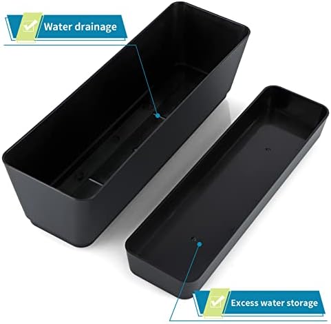 Skelang 3 Pcs Rectangular Plant Pot, 12" Watering Container with Drainage Hole, Window Planter Box with Saucer for Succulents, Flowers, Indoor Plants
