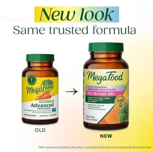 MegaFood Advanced Multivitamin for Women 55+ Doctor Formulated, 60 Tablets | For Healthy Aging, Immune Support, Bone and Brain Health, Choline, Methylated B12, Methylfolate, Vegetarian, 30 Servings
