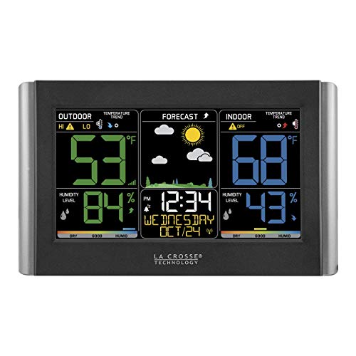 La Crosse Technology Weather Station with Customizable Alerts, Weather Forecast, Temperature, Dew Point, Humidity, Time, Heat Index, Large Display