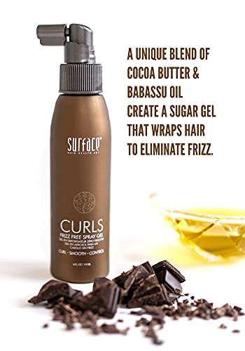 SURFACE Hair Curl Frizz Free Spray Gel, Lightweight Control With Cocoa Butter And Babassu Oil, For Curly Or Straight Hair 4 Fl. Oz.