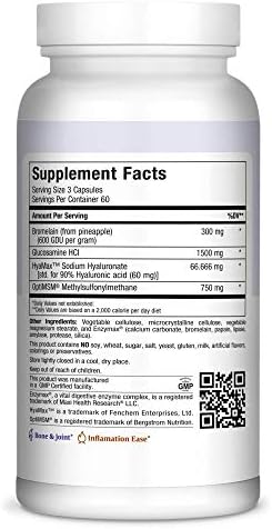 Glucosamine MSM and Hyaluronic Acid with Bromelain Supplement – Joint Support Supplement for Women and Men with Enzymes and Hyaluronic Acid –