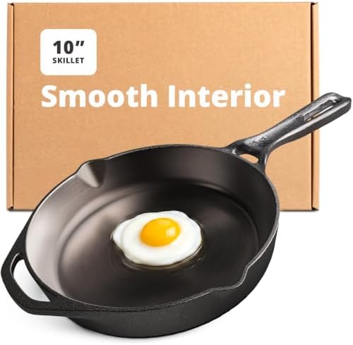 Greater Goods 10" Cast Iron Skillet, Smooth Surface, Nonstick-Like Release | Polished & Precision-Milled, 100% Organic Flaxseed Oil, No Synthetic Coating, Oven, Grill, Induction Ready, Pre-Seasoned