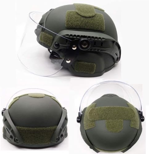 Tactical MICH 2000 Fast Helmet with Clear Riot Visor Face Shield Sliding Goggles for Airsoft Paintball CS War Games Outdoor Sports.