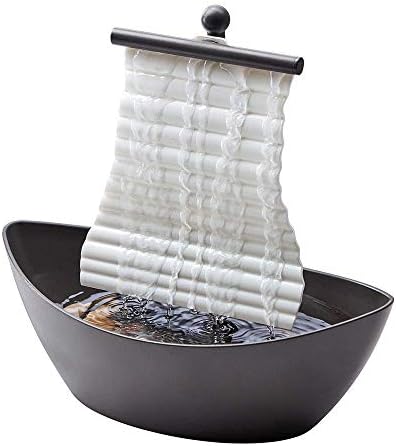 Homedics White Waters Relaxation Indoor Tabletop Fountain, Ambient LED Lighting and Natural Waterfall Sounds for Home, Office, Bedroom, Desktop