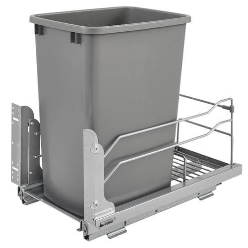 Rev-A-Shelf 35 Qt Pull Out Trash Can with Soft Close for Under Kitchen Cabinets, Min Opening Width of 11.5", Metallic Silver, 53WC-1535SCDM-117