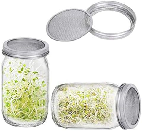 Sprouting Jar Lid (32oz Glass Jars) with 4 Pack Stainless Steel Sprouting Stands for Wide and Wide Mouth Mason Jar for Growing Organic Sprouts