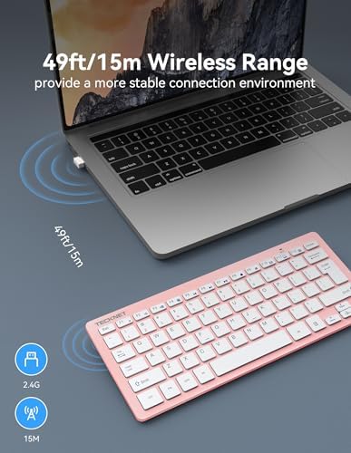 TECKNET 2.4G Wireless Keyboard - Mini Compact Keyboard with Media Hotkeys, 12-Month Battery Life, Compatible with PC, Desktop, Laptop, Smart TV - Black