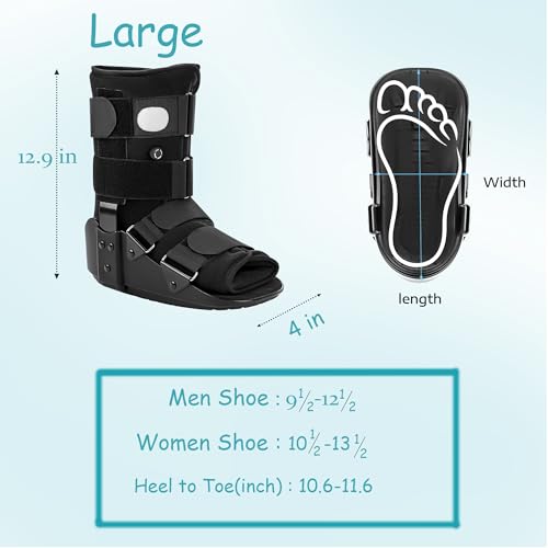 Medibot Advanced Walking Boot for Ankle Injuries & Fractures Adjustable Air Splint with Pump, Large Black, Fits Shoe Size 9.5-13.5'', Men and Women