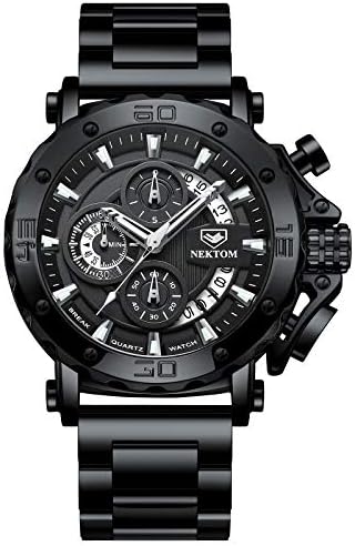 NEKTOM Watches for Men with Stainless Steel, Quartz Analog Watch with Date, Luxury Minimalist Dress Mens Watches, Chronograph Watch, 3ATM Waterproof