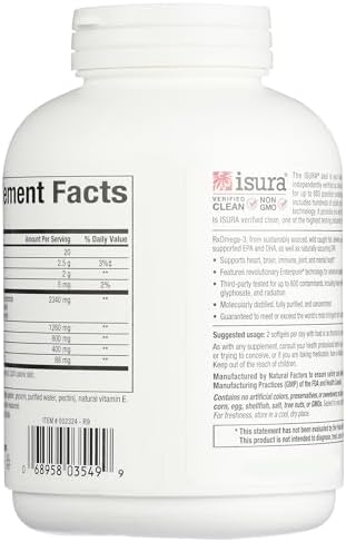 Natural Factors, RxOmega-3 Fish Oil, Pharmaceutical Grade, 1260 mg Omega-3 Per Serving, No Fishy Aftertaste, 240 Count (Pack of 1)