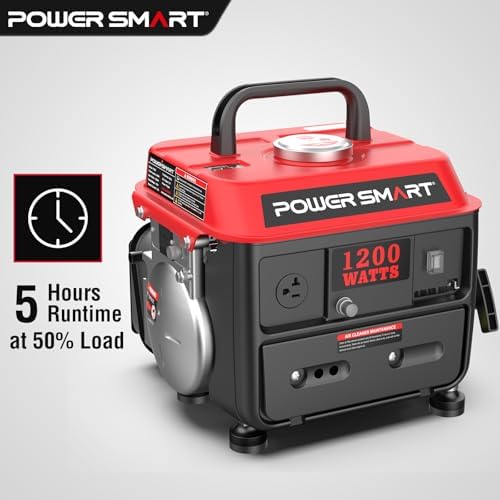 PowerSmart 1200 Watt Portable Generator, Small Generator for Camping | Ultralight 34LBS, Portable with Built-in Handle, Gas Powered, Fuel Efficient
