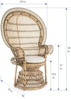 KOUBOO Grand Pecock Retro Peacock Chair in Rattan with Seat Cushion, Natural Color, Large