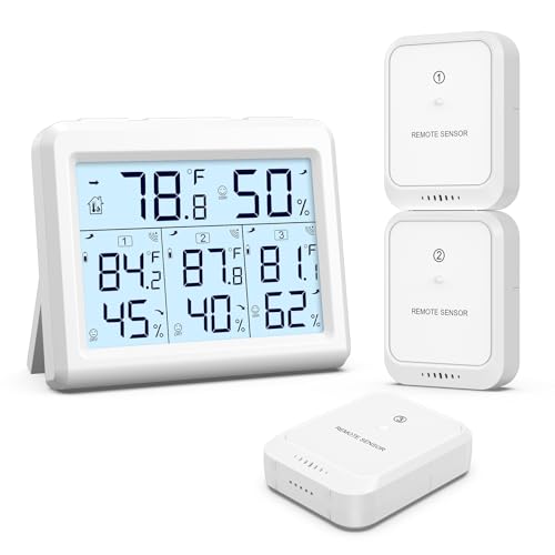 AMIR Indoor Outdoor Thermometer, 3 Channels Digital Hygrometer Thermometer with 3 Sensor, Temperature Humidity Monitor with LCD Display