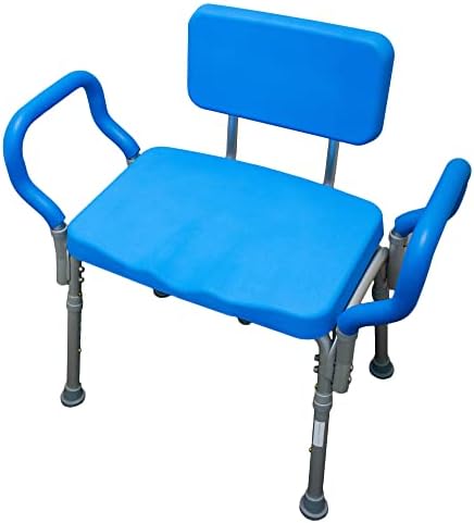 Comfortable Shower Chair for Elderly and Disabled for Inside Shower Seats | Sit Securely While Bathing - Blue, padded seat, adjustable height, aluminum frame, backrest, 400 lb