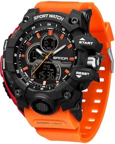 FANMIS Men Sports Outdoor Watch Analog Digital Multifunctional Black Watch | Black Sports Watch Casual Quartz Wristwatch Waterproof Military Wrist Watch Tactics LED Alarm Stopwatch Digital Watch for Men