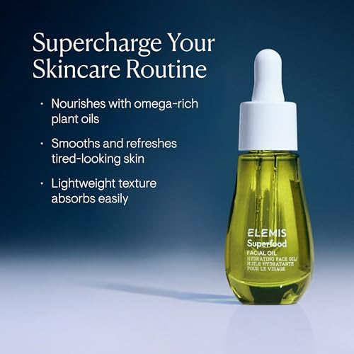 Elemis Superfood Facial Oil, Nutrient-Rich Glow-Boosting Face Oil with Broccoli and Flaxseed, Lightweight Daily Hydration, 0.5 Fl Oz.