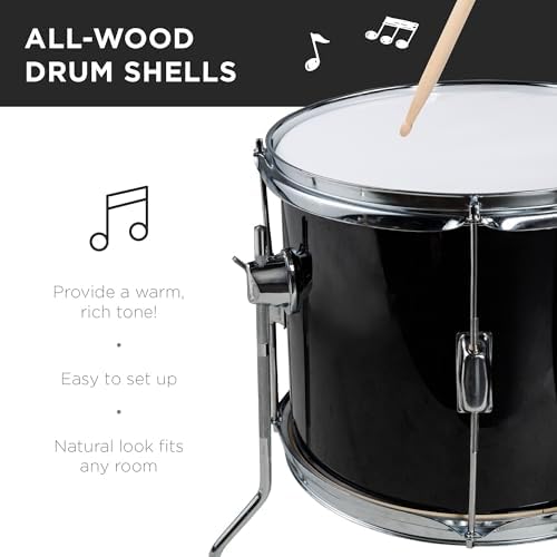 Best Choice Products Kids 5-Piece Beginner Drum Set Junior Kit, Starter Percussion w/Cymbals, Pedal, Drumsticks, Stool, Toms, Snare, Hi Hat - Black