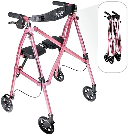 Stander Space Saver Rollator, Lightweight Folding Rolling Walker with Seat for Seniors & Adults, 4-Wheel Mobility Aid with 6-inch Wheels