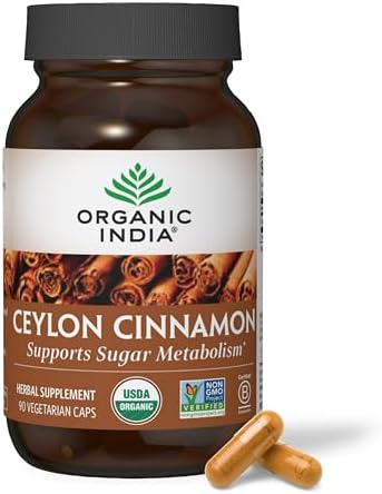 ORGANIC INDIA Ceylon Cinnamon Supplement - Organic Ceylon Cinnamon Capsules, Cinnamon Pills Herbal Supplement, Support Digestion, Source of Antioxidants, USDA Organic, Vegan, Gluten-Free - 90 Capsules