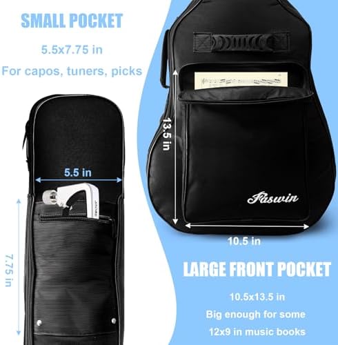 41 Inches Guitar Bag Dual Adjustable Shoulder Strap Acoustic Guitar Case Gig Bag, Waterproof Oxford Cloth 0.3 Inch Thicken Sponge Pad, Black