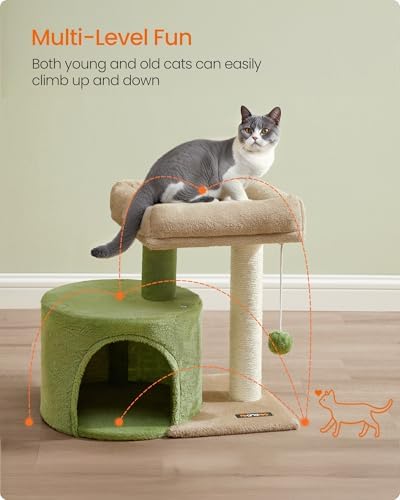 Feandrea Cat Tree, 18.5-in Small Cat Tower, Cute Kittens Condo, Smoky Gray