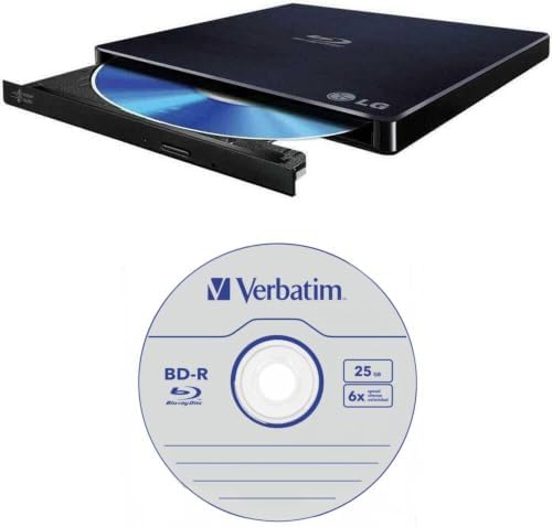 LG 6X WP50NB40 External Portable Blu-ray Burner in Retail Box Bundle with 25GB Verbatim M-Disc BD-R and Cyberlink Burning Software