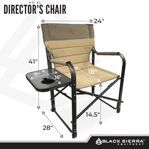 XL Directors Chair with Foldable Side Table, Heavy Duty Camp Chair supports 400 Lbs