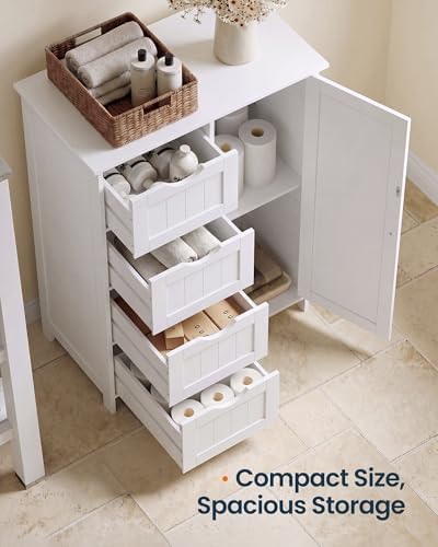 SONGMICS HOME Freestanding Storage Cabinet, Floor Cabinet with Elevated Legs, Metal Handles, for Living Room, Kitchen, Bathroom, Green