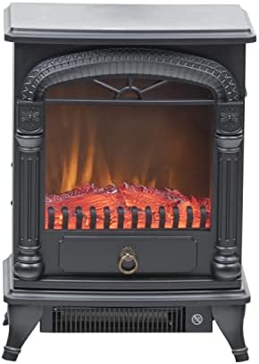 Comfort Zone Electric Fireplace Space Heater, Traditional Warm Stove Style, Realistic 3D Flame Effect, Adjustable Thermostat, & Overheat Protection