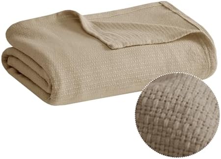 Madison Park 100% Cotton Breathable Queen Size Blanket for Bed, Blue | Freshspun Basketweave, All Season, Farmhouse Classic Bed Cover Full for Summer, OEKO TEX, Warm Home Essential For Couch, Sofa