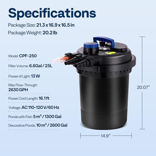 VIVOHOME 2630GPH Bio Pressure Pond Filter with 13W Light for Various Ponds