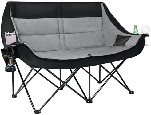 Oversized Camping Chairs for Adult - Heavy Duty Padded Portable Folding Chair XL Collapsible Camp Chair with Cup Holder Side Pocket for Outdoor Lawn Beach Sport Fishing Support 500LBS, Grey