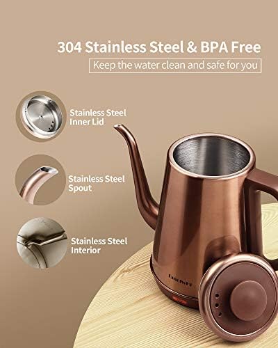 DmofwHi 1000W Gooseneck Electric Kettle (1.0L), 100% Stainless Steel BPA Free Tea Kettle with Auto Shut - Off Protection