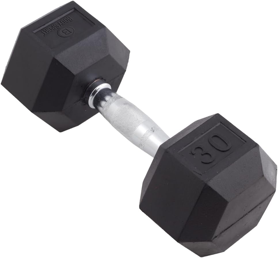 Body Sport Rubber Encased Hex Dumbbell Weight, Single – Dumbbells for Exercises – Strength Training Equipment – Home Gym Accessories – Weight Training