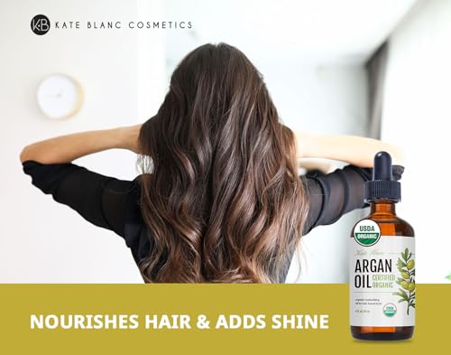 Kate Blanc Cosmetics Argan Oil for Hair, Face & Skin from Morocco (4oz, USDA Certified Organic, Cold Pressed & 100% Pure, Light) | USDA Certified Organic, Cold Pressed & 100% Pure, Light