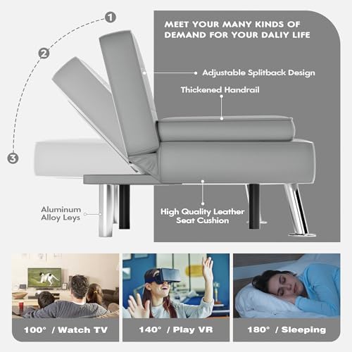 JUMMICO Faux Leather Futon Sofa Bed, Sleeper Sofa with Adjustable Backrest