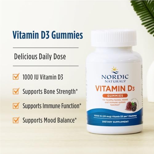Nordic Naturals Vitamin D3 Gummies,1000 IU D3 + Iron, Wild Berry - 120 Count
