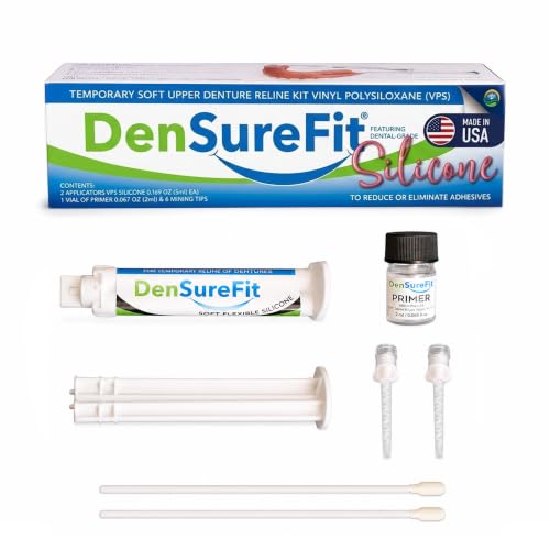 DenSureFit Lower Denture Reline Kit, Soft Silicone Liner | Soft silicone liner for loose lower dentures, helps improve fit
