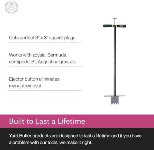 Yard Butler Sod Plugger, No-Bend Lawn Repair for Grass Plugs | Ergonomic No-Bend Sod Plugger for Zoysia, St. Augustine and Bermuda Grass