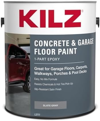 KILZ 1-Part Epoxy Concrete & Garage Floor Paint, Slate Gray, 1 Gallon