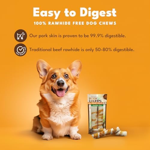 Pork Chomps Rawhide Free Pork Skin Dog Chews, Chicken Wrap, 8in Rolls, 2ct