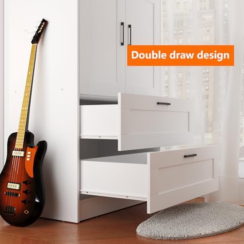 Fenghua Lizhi 3 Doors Wooden Wardrobe Closet Armoire, White Storage Cabinet for Hanging Clothes, Bedroom Large Capacity Freestanding Armoire,Wood Wardrobe Combination with Shelves