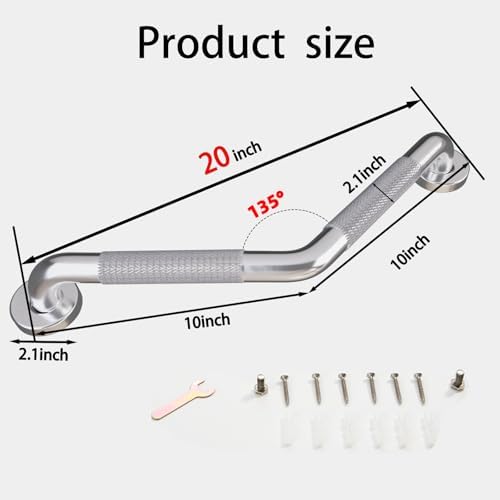 20 Inch Bathroom Grab Bar, Satin Brushed Nickel Angled Grab Bar with Anti-Slip Knurled Grip, Stainless Steel Bath Balance Bar, 1.0" Tube Safety Hand Rail Support, Handicap Elderly Assist Bath Handle