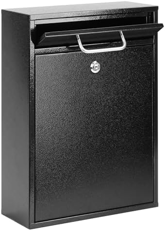 KYODOLED Steel Key Lock Mail Boxes Outdoor, Locking Wall Mount Mailbox, Security Lock Drop Box, Collection Boxes for Home, Office or Commercial,16.2H x 11.2L x 4.6W Inches, Black X Large