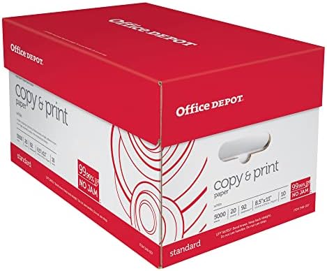 Office Depot White Copy Paper, 8 1/2in. x 11in., 20 Lb., 84 Brightness, Case Of 10 Reams