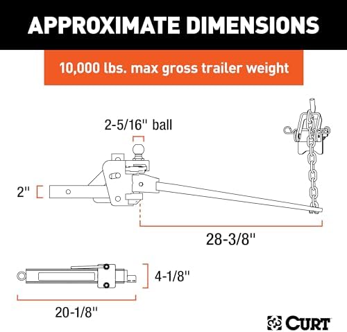 CURT 17422 Short Trunnion Bar Weight Distribution Hitch with Sway Control, Up to 15,000 lbs., 2-Inch Shank, 2-5/16-Inch Ball