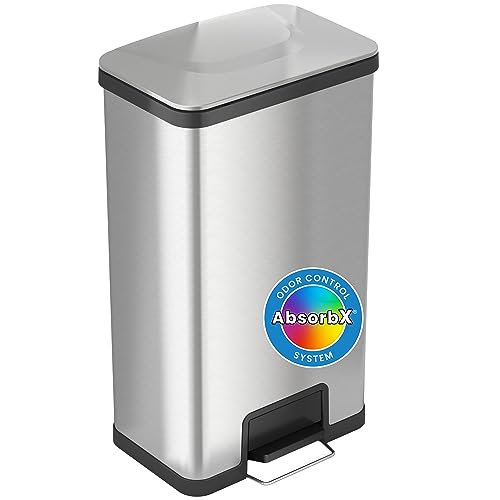 iTouchless Airstep 13 Gallon Step Pedal Kitchen Trash Can with Odor Filter, 50 Liter Commercial Grade Stainless Steel Recycle Bin for Home and Office, Silent Lid Open and Close