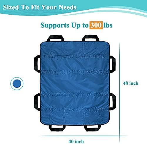 NEPPT Positioning Pad Draw Sheet Patient Transfer Board Lift Sheet Slide Protective Hospital Bed Mat with Handles for Incontinence, Bariatric, Elderly - Reusable & Washable (Blue-39" x 46")