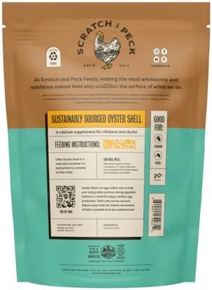 Scratch and Peck Feeds | Oyster Shell Chickens & Ducks | 4 lb Pouch | Essential Calcium Supplement for Eggshell Strength and Hen Health, All Natural, Sustainably Sourced