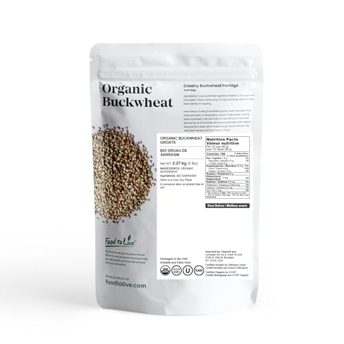 Food to Live Organic Buckwheat Groats, 15 Pounds – Whole Grain Buckwheat Seeds by Food to Live. Hulled, Non-GMO, Kosher, Raw, Vegan, Sirtfood. Bulk Cereal Grain